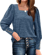 Square Neck Bishop Sleeve Sweater Top (grey&brown images) XD21