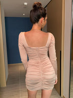 Long Sleeve Square Neck Bodycon Mini Dress