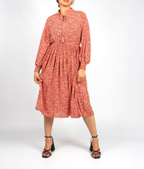 Stand-up Collar Midi Floral Dress XD21