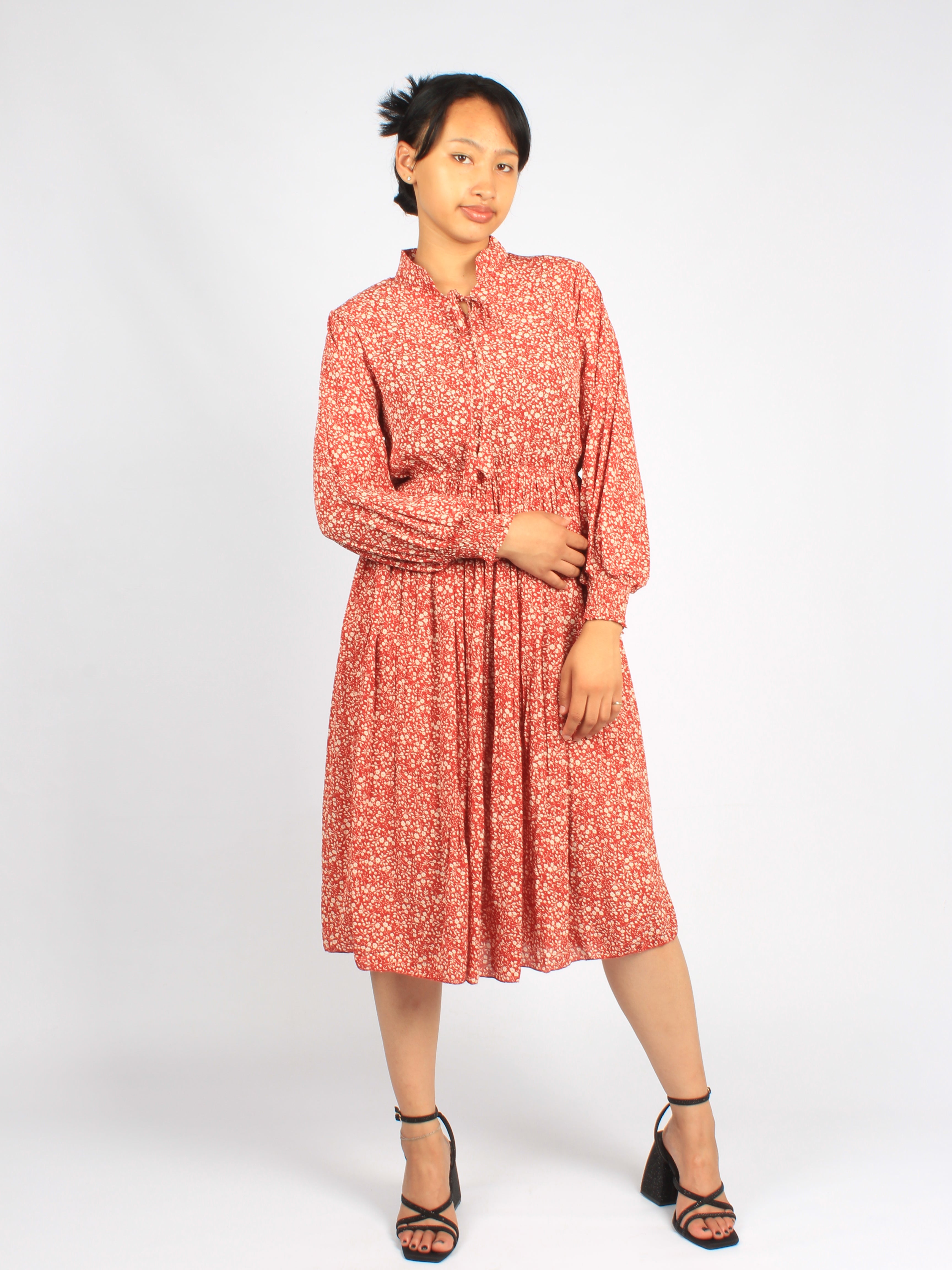 Stand-up Collar Midi Floral Dress XD21