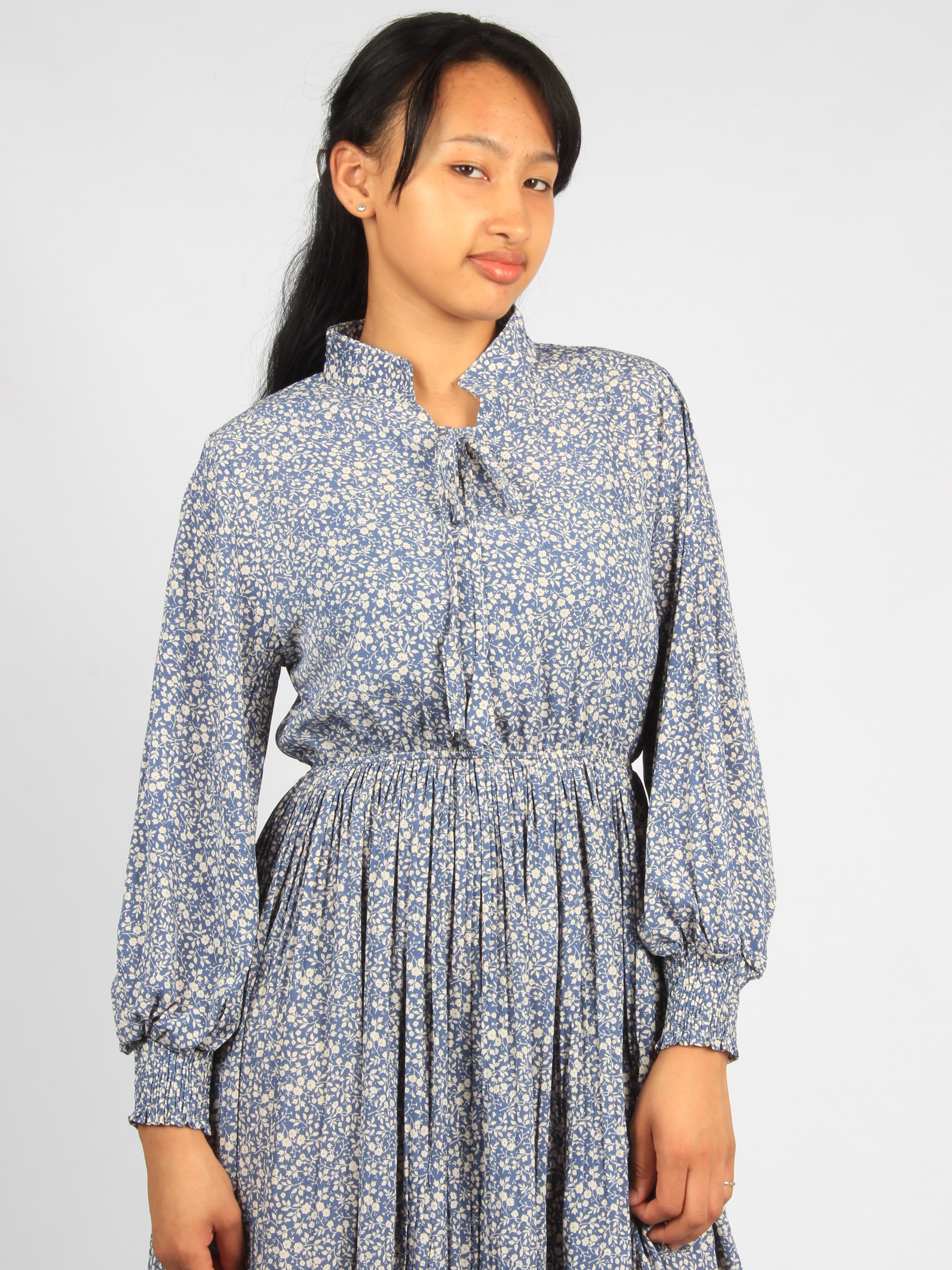 Stand-up Collar Midi Floral Dress XD21