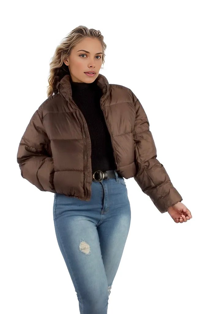 Standard Collar Zipper Padded Crop Jacket XD21