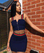 Stripe Crop Top Hollow Out Two Piece Outfits XD21