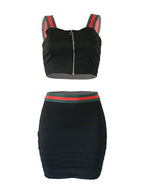 Stripe Crop Top Hollow Out Two Piece Outfits XD21
