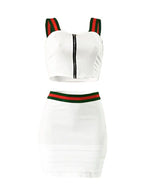 Stripe Crop Top Hollow Out Two Piece Outfits XD21