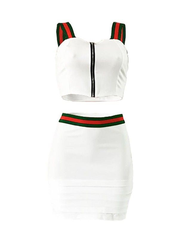 Stripe Crop Top Hollow Out Two Piece Outfits XD21