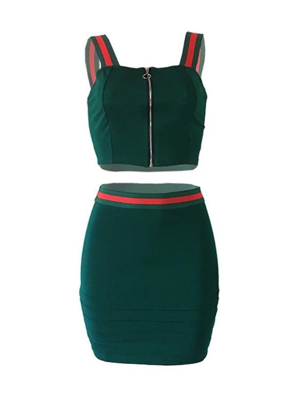 Stripe Crop Top Hollow Out Two Piece Outfits XD21