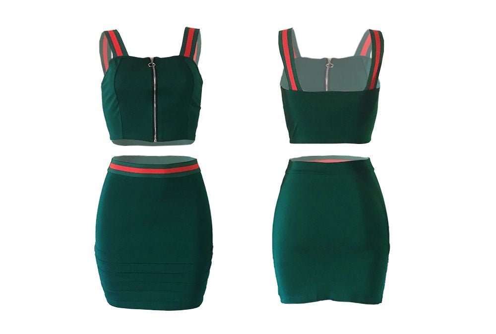Stripe Crop Top Hollow Out Two Piece Outfits XD21