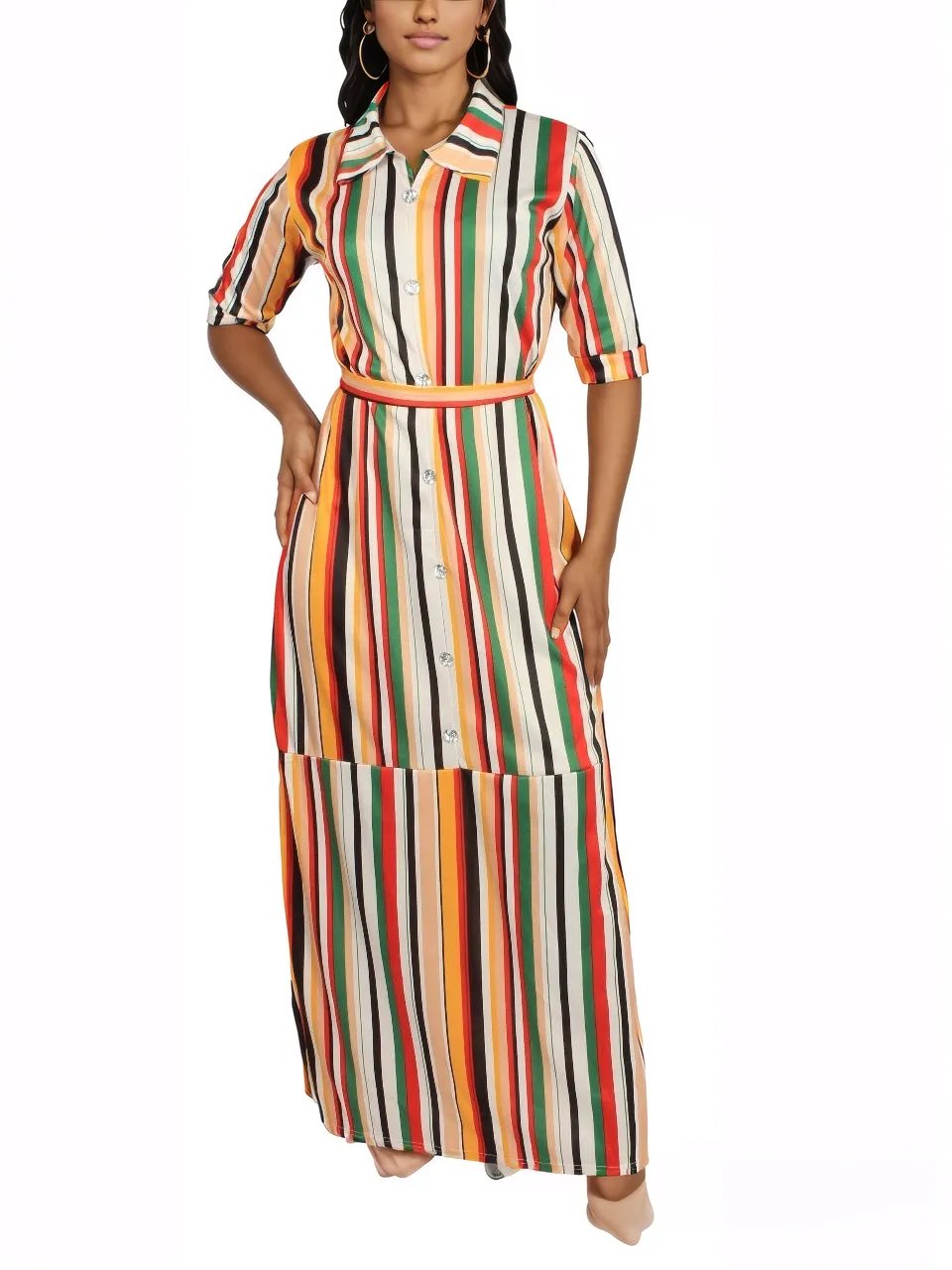 Stripe Maxi Dress with Belt XD21