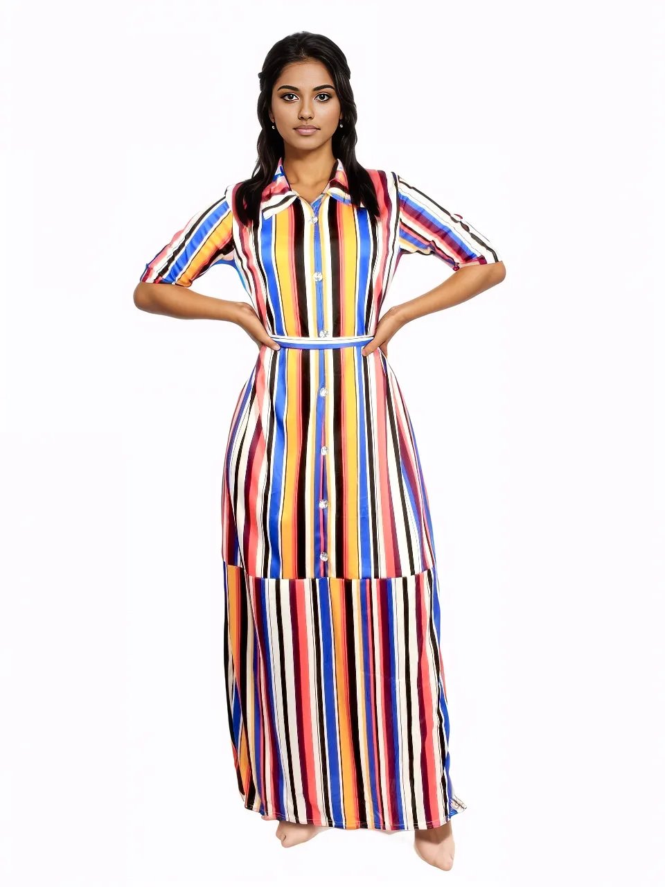 Stripe Maxi Dress with Belt XD21