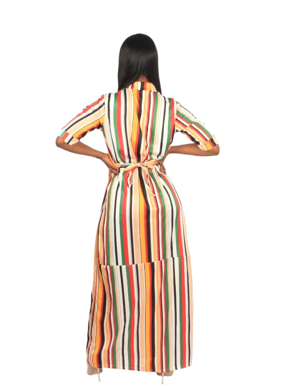 Stripe Maxi Dress with Belt XD21