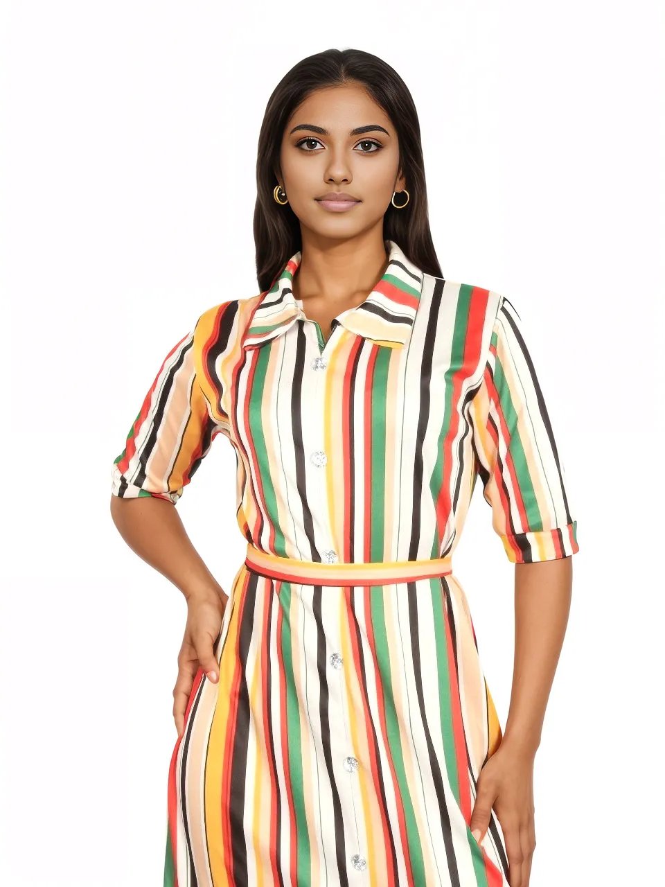 Stripe Maxi Dress with Belt XD21