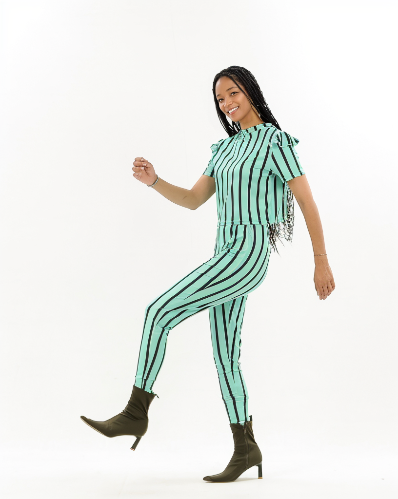 Stripe Pants Crop Top Two Piece Set XD21