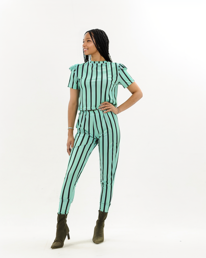 Stripe Pants Crop Top Two Piece Set XD21