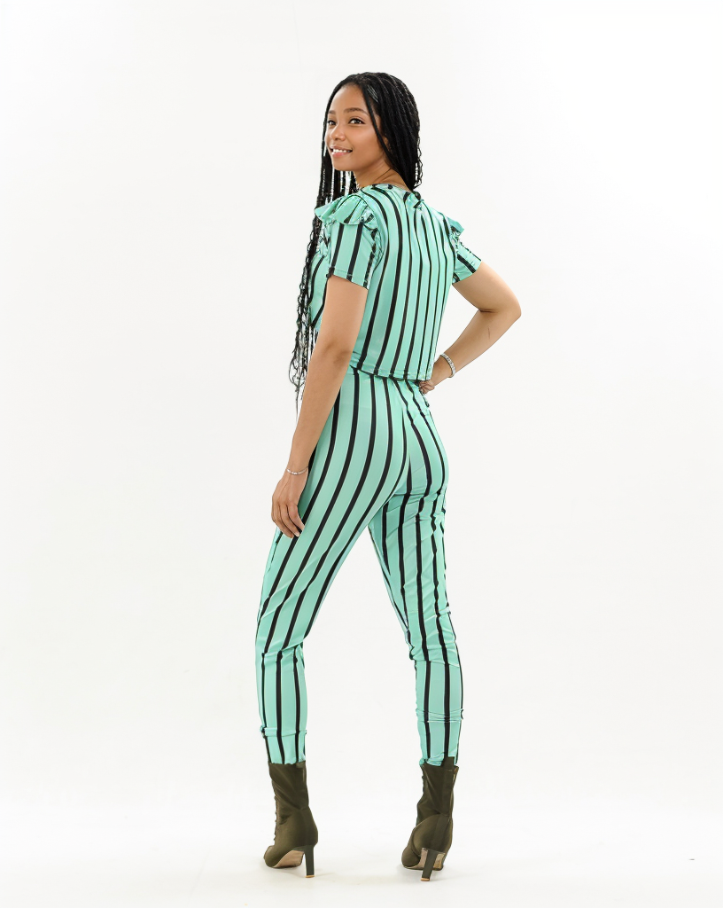 Stripe Pants Crop Top Two Piece Set XD21