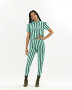 Stripe Pants Crop Top Two Piece Set XD21