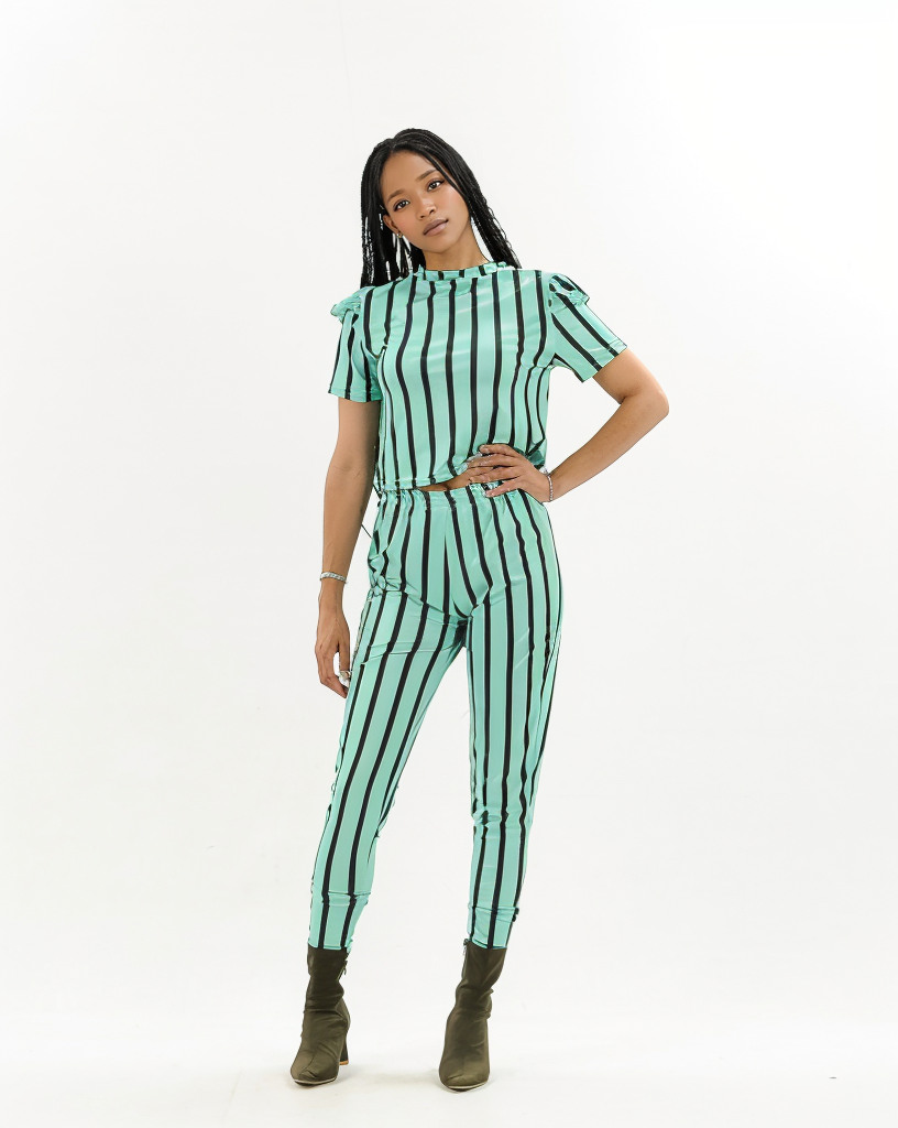 Stripe Pants Crop Top Two Piece Set XD21