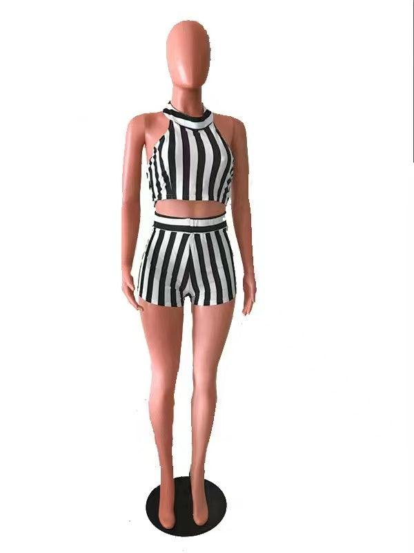 Stripe Two Piece Shorts And Crop Top Outfit