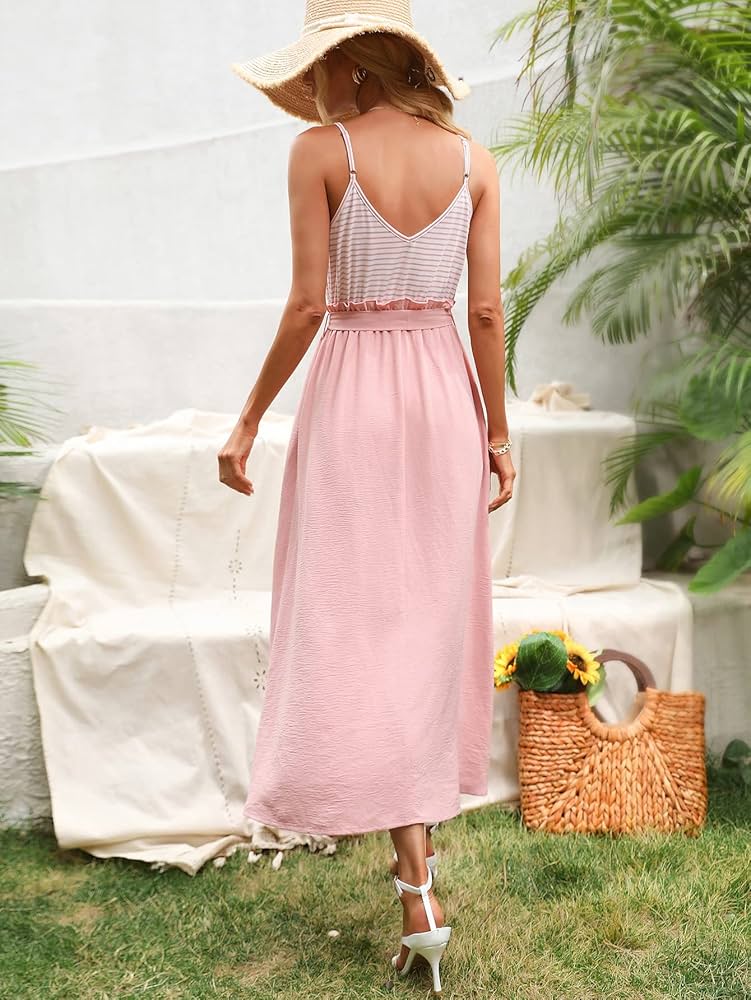 Stripe Printed Belted Maxi Summer Dress XD21