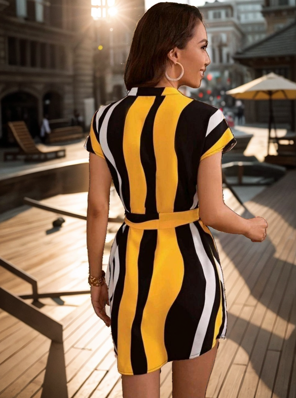 Stripe Women's Mini Dress With Belt