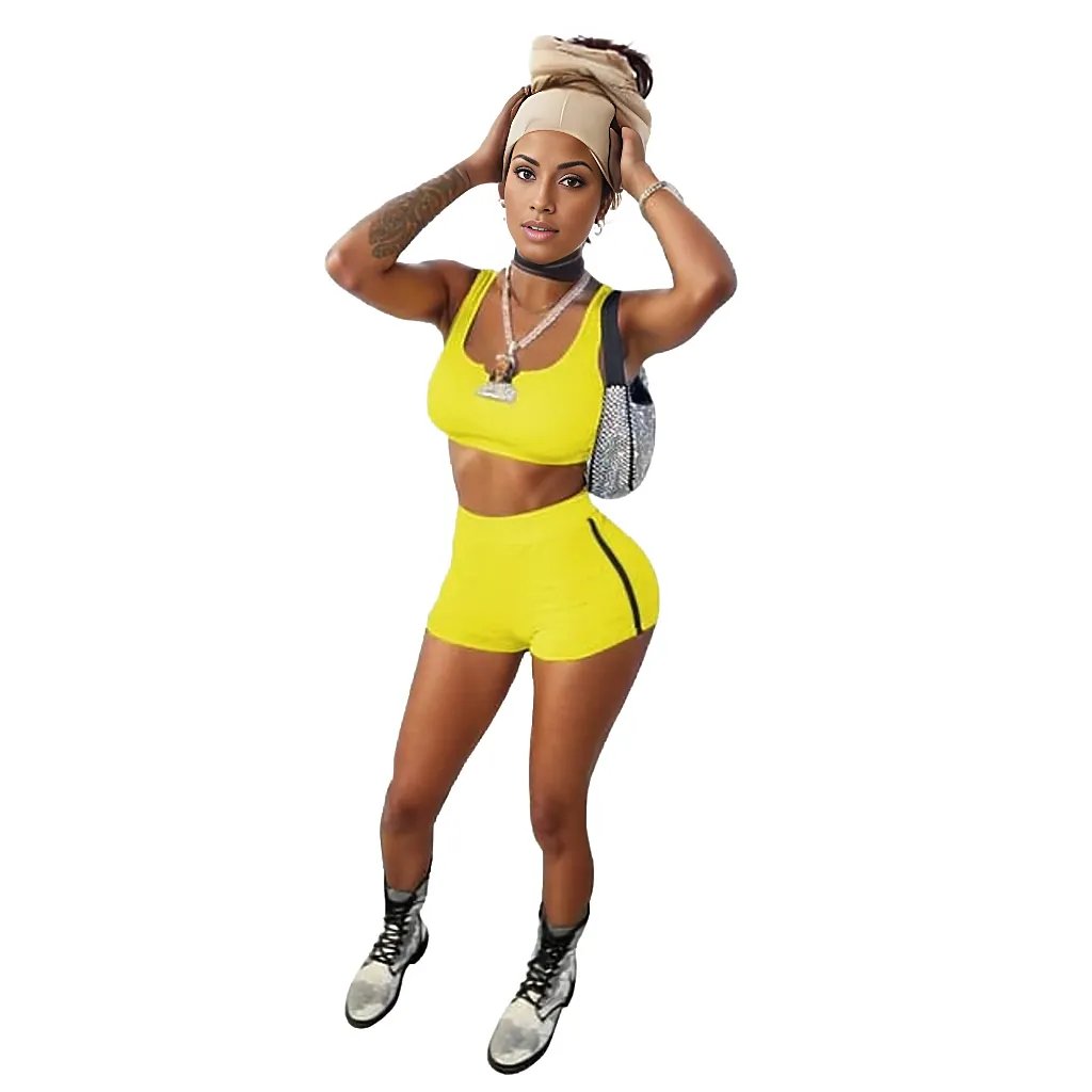 Stripe Shorts And Top Gym Two Piece Set XD21