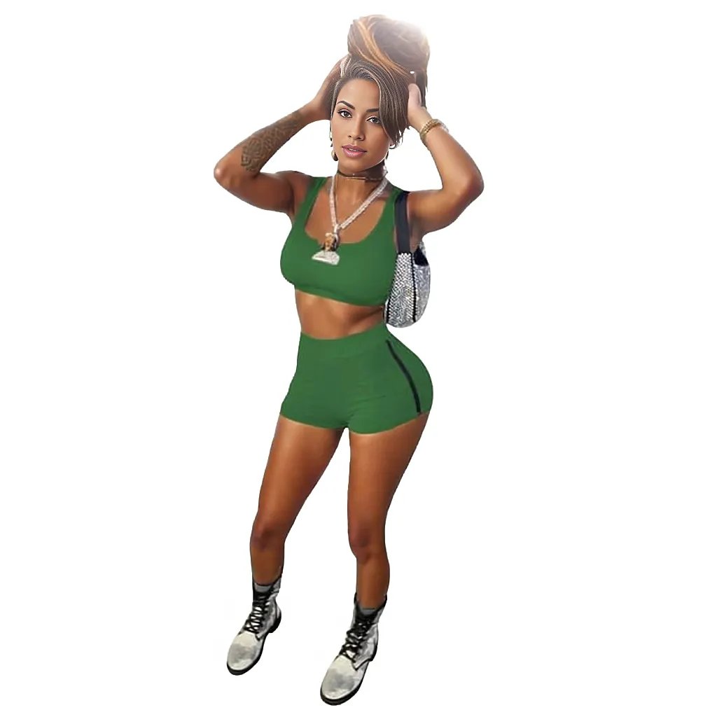 Stripe Shorts And Top Gym Two Piece Set XD21