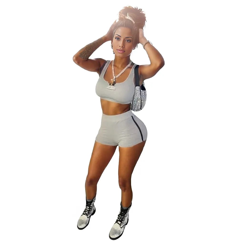 Stripe Shorts And Top Gym Two Piece Set XD21