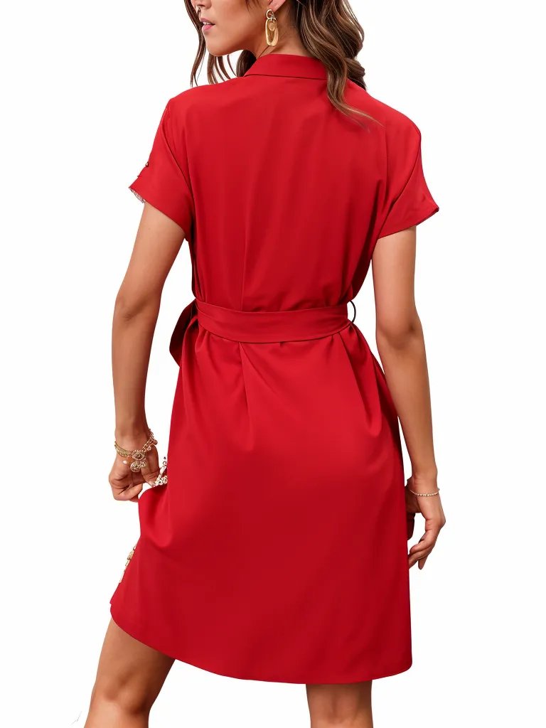 Stripe Solid Floral Short Sleeve Dress XD21