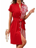 Stripe Solid Floral Short Sleeve Dress XD21