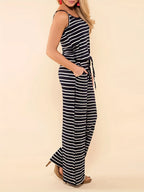 Stripe Spaghetti Strap Drawstring Jumpsuit XD21