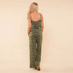 Stripe Spaghetti Strap Drawstring Jumpsuit XD21