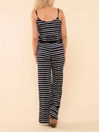 Stripe Spaghetti Strap Drawstring Jumpsuit XD21