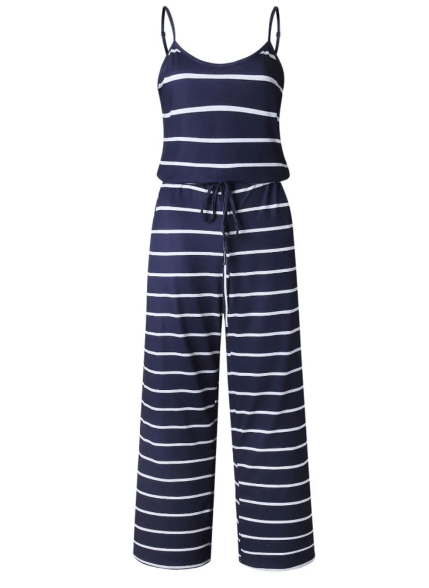 Stripe Spaghetti Strap Drawstring Jumpsuit XD21