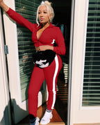 Stripe Two Piece Pants Crop Top Set XD21