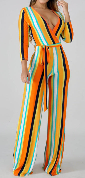 Striped Colourful Sleeveless Jumpsuit XD21