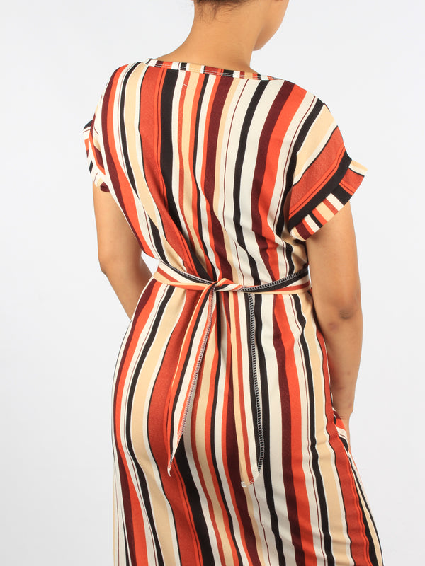 Striped Maxi Dress With Belt