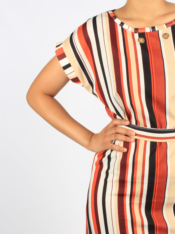 Striped Maxi Dress With Belt