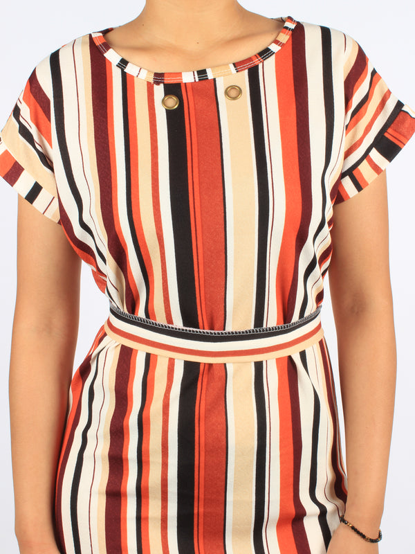 Striped Maxi Dress With Belt