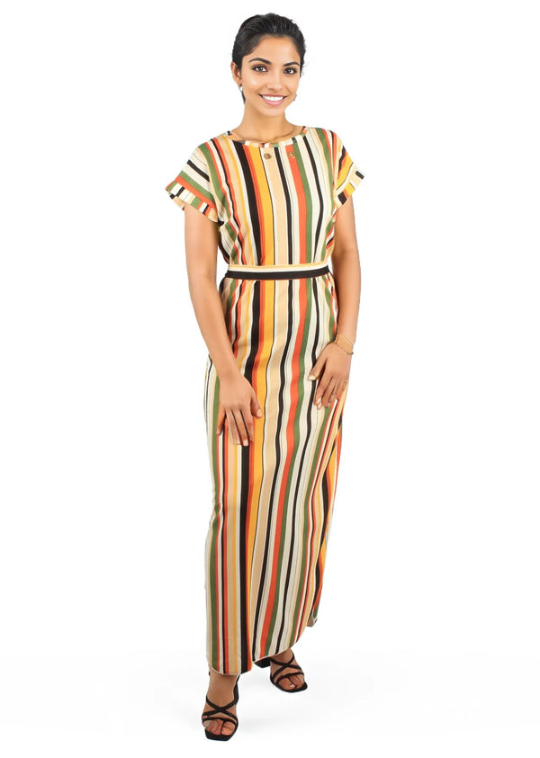 Striped Maxi Dress With Belt