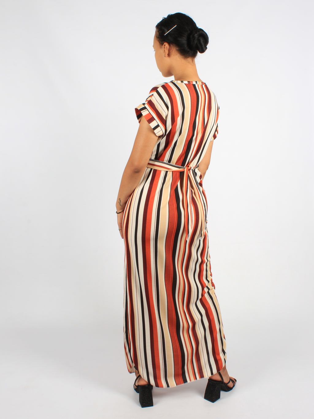 Striped Maxi Dress With Belt XD21