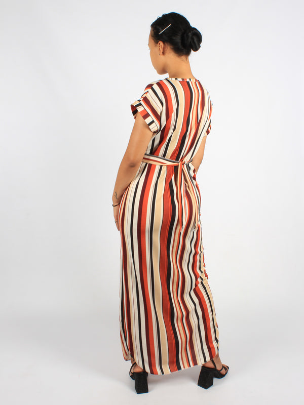 Striped Maxi Dress With Belt