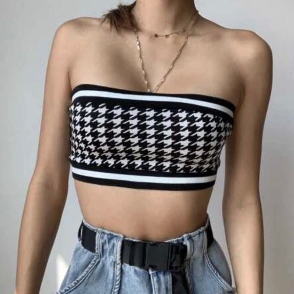 Striped Plaid Crop Tube Top XD21