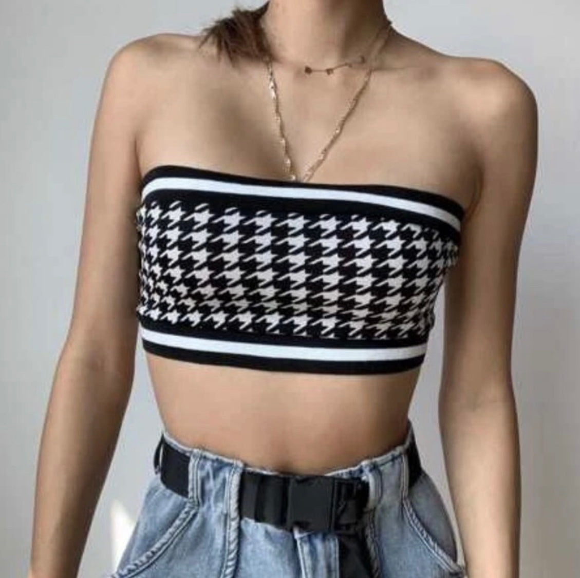 Striped Plaid Crop Tube Top XD21