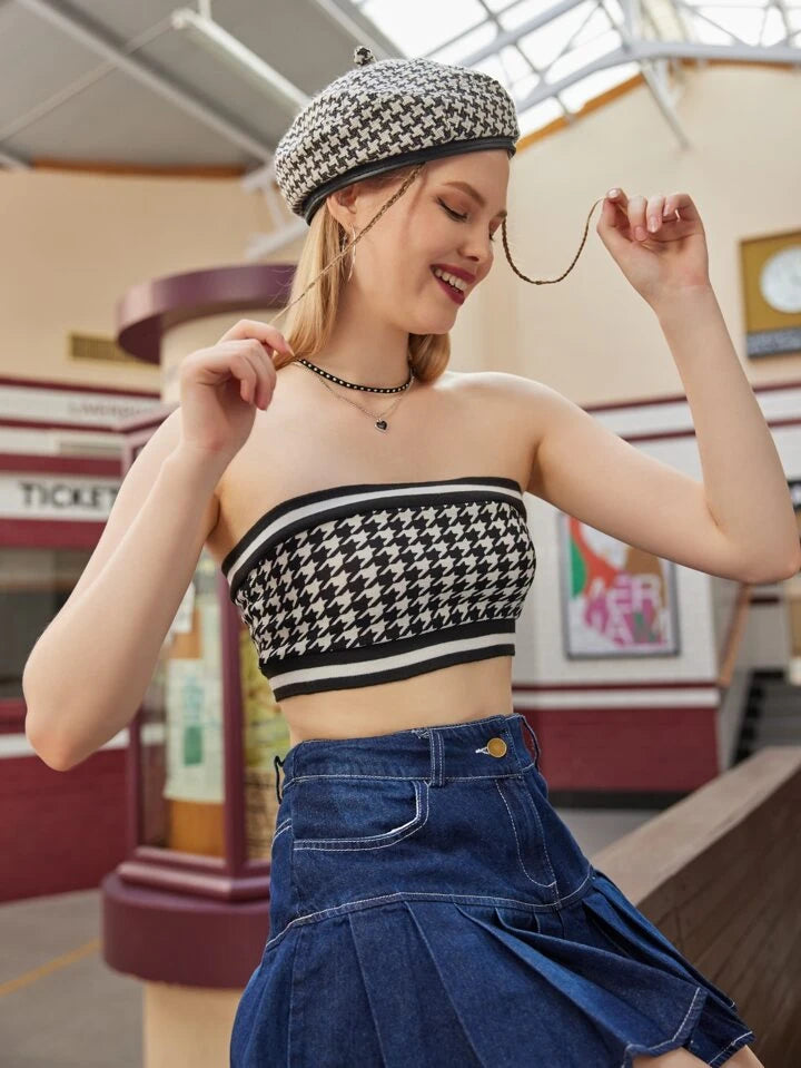 Striped Plaid Crop Tube Top XD21