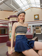 Striped Plaid Crop Tube Top XD21