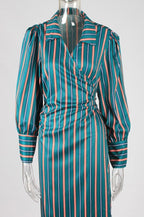 Striped Wrap Plus Size Shirt Midi Dress XD21