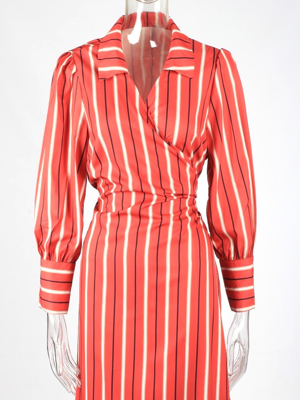 Striped Wrap Plus Size Shirt Midi Dress XD21