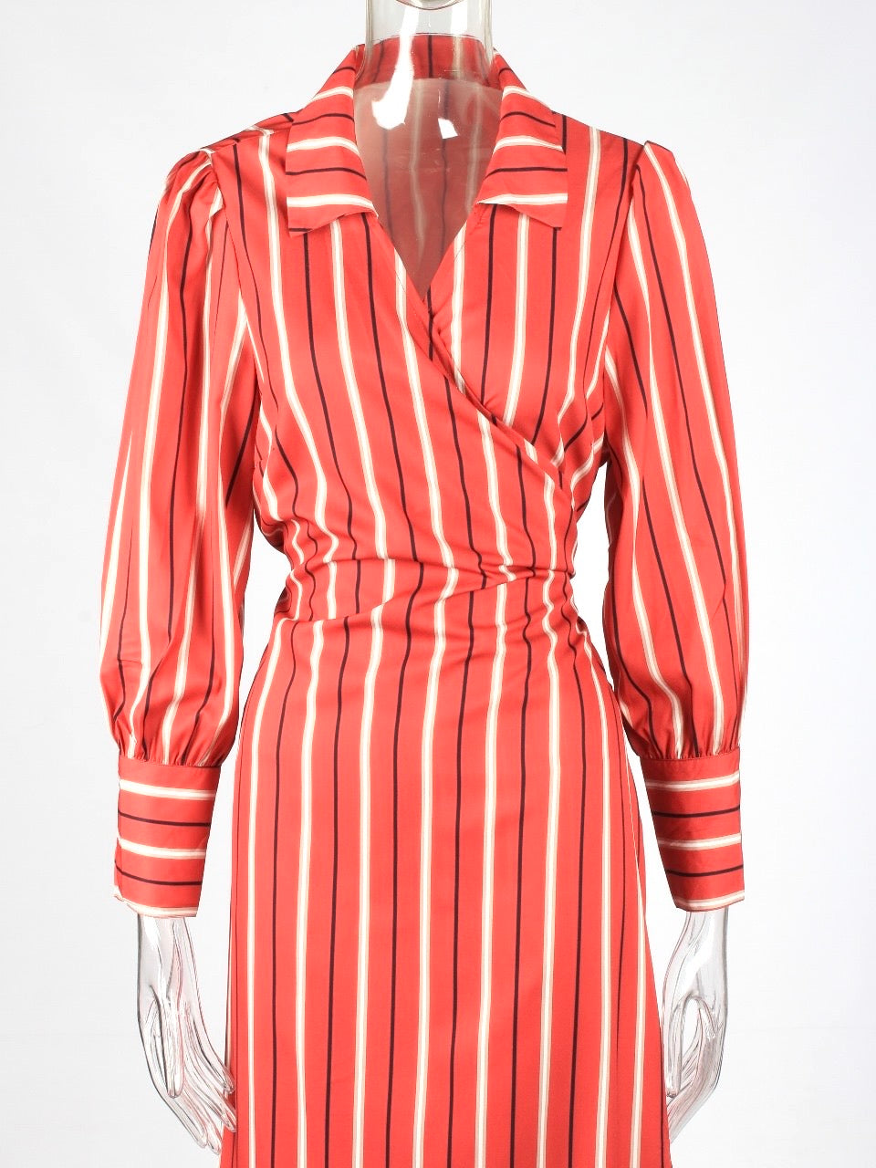 Striped Wrap Plus Size Shirt Midi Dress XD21