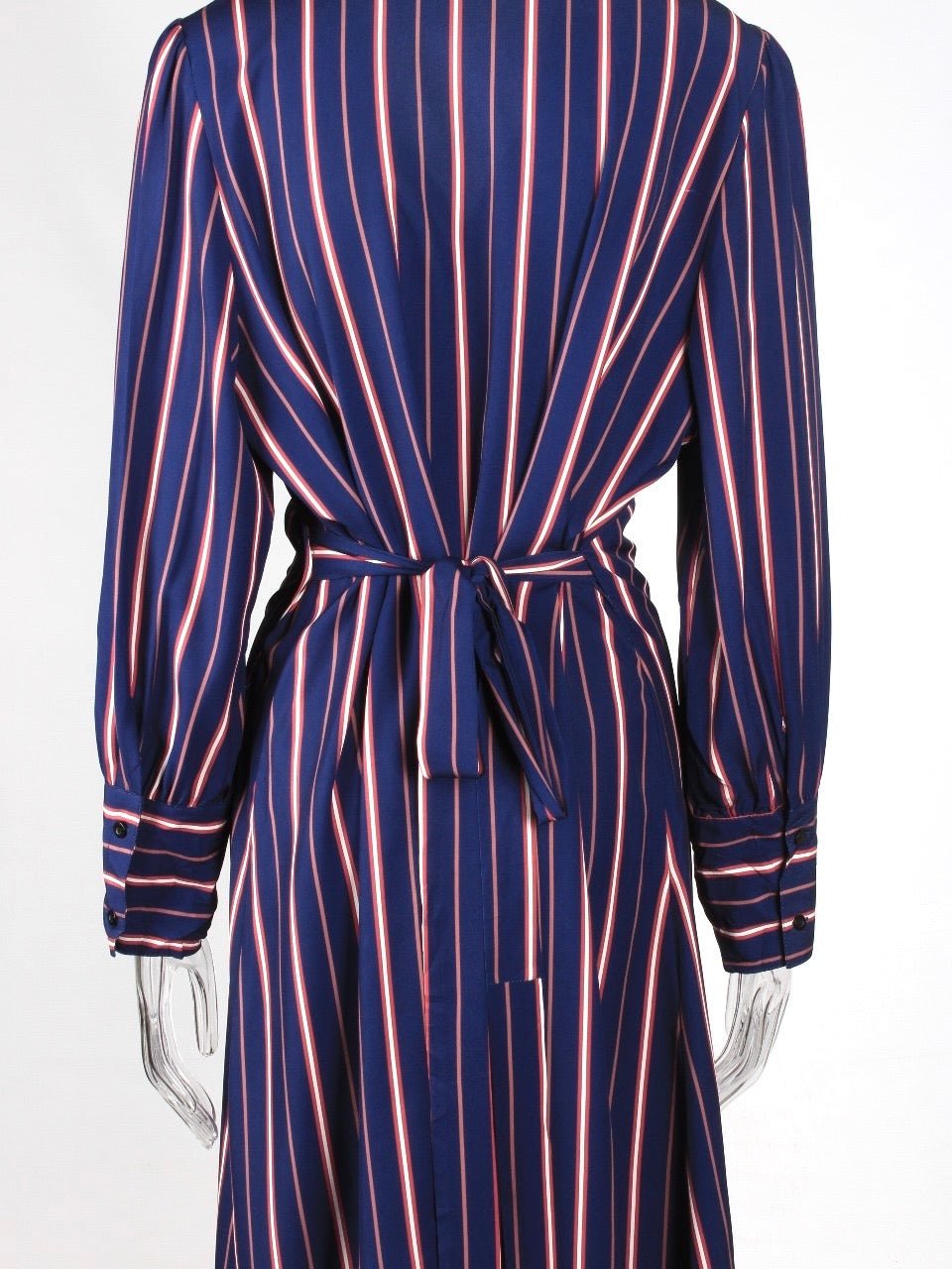 Striped Wrap Plus Size Shirt Midi Dress XD21