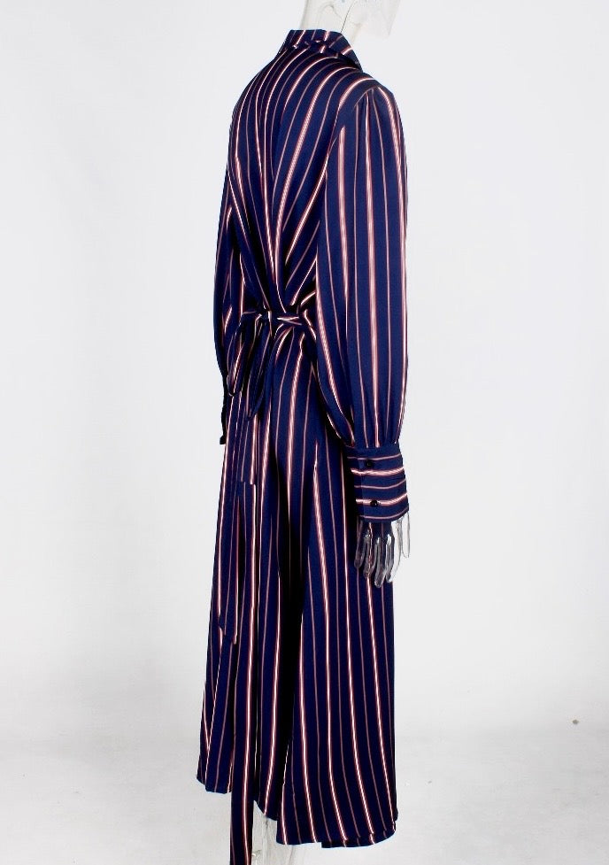 Striped Wrap Plus Size Shirt Midi Dress XD21
